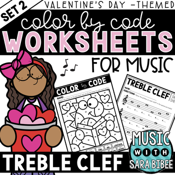 Preview of MORE Music Color by Code - Music Coloring - Treble Clef {Valentine's Day Theme}