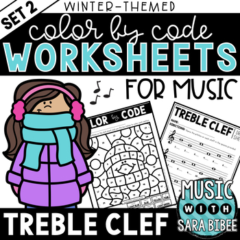 Preview of MORE Music Color by Code - Music Coloring - Treble Clef {Winter Theme}