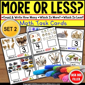 Preview of MORE and LESS Greater or Less Than Task Cards TASK BOX FILLER for Autism SET 2