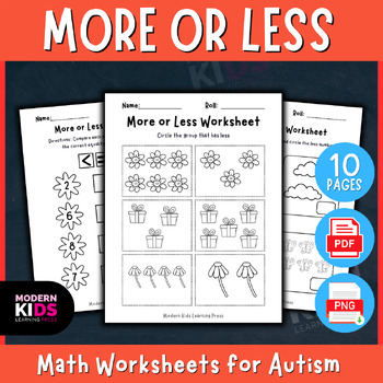Preview of MORE or LESS - Math Worksheets for Autism Kids