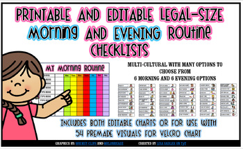 Preview of MORNING & EVENING ROUTINE CHECKLISTS - EDITABLE/PRINTABLE - GIRL VERSION