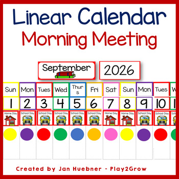 Preview of MORNING MEETING Printable All Year Monthly Linear or Pocket Calendar Kinder