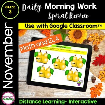 Preview of MORNING WORK & SPIRAL REVIEW for 3rd Grade - NOVEMBER Google Slides™