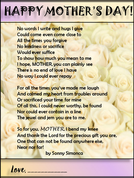 TWO POEMS FOR MOTHER'S DAY - “ A Few Thoughts About You MOM” | TpT