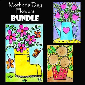 Preview of MOTHER'S DAY FLOWERS Activity BUNDLE | 3 EASY Drawing & Painting Art Projects