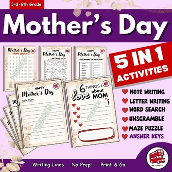 Preview of MOTHER'S DAY Card Writing | Letters | Games | 2nd, 3rd, 4th,5th, 6th