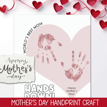 MOTHER'S DAY PRESCHOOL ACTIVITY, HANDPRINT HEART CRAFT, TAKE HOME CARD ...