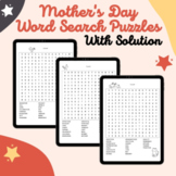 MOTHER'S DAY Word Search Puzzle Activity Worksheets with solution
