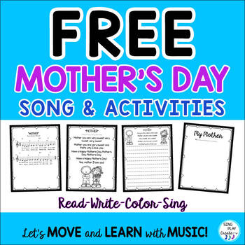 Preview of Freebie: Mother's Day Song and Writing Activities, Preschool, Kinder Music