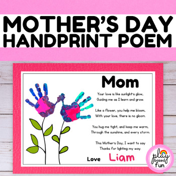 MOTHERS DAY HANDPRINT POEM, MOTHERS DAY CRAFT for PREK, KINDERGARTEN ...