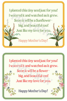 Preview of MOTHERS DAY POEM for Flower & Sunflower Seed Gift