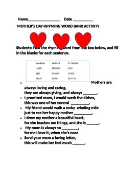 Preview of MOTHER'S DAY RHYMING ACTIVITY