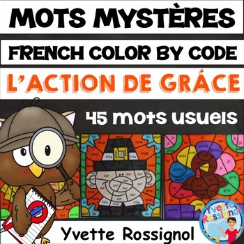 Preview of Coloriage de MOTS USUELS pour L'ACTION DE GRÂCE | French THANKSGIVING