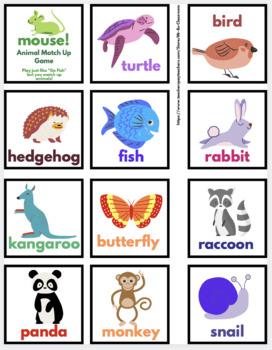 MOUSE! Animal Match Up Game! FREE! Printable! Vocabulary Fun! | TPT