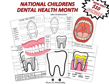 Preview of MOUTH-TEETH-TOOTH-LABEL-CUT AND PASTE BUNDLE!! With Flash Cards!!