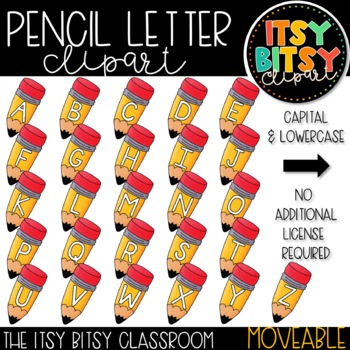 Preview of MOVEABLE CLIPART LETTER TILES Back to School Pencil Clipart Capital Lowercase