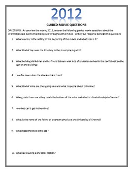 Preview of MOVIE:  2012 GUIDED VIEWING QUESTIONS