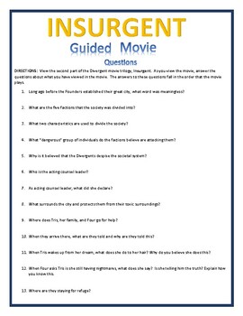 Preview of MOVIE:  Insurgent Guided Viewing Questions