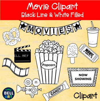movie night clipart black and white