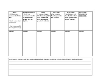 MOVIE REVIEW WORKSHEET by iLOVE2TEACH | Teachers Pay Teachers