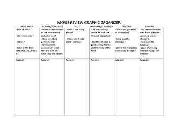 Preview of MOVIE REVIEW WORKSHEET