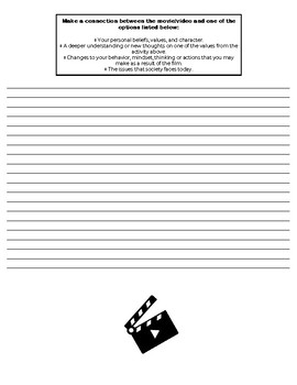 MOVIE THINK SHEET! Classroom Guidance, Character Education or Free Period