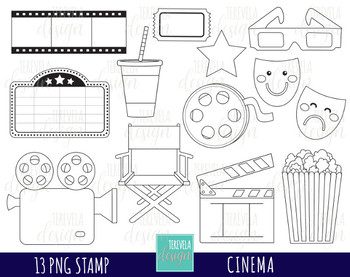 Movie Clipart Cinema Graphics Film Clipart Theather Pop Corn Black And White