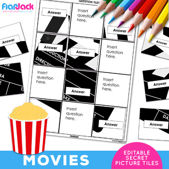 Preview of MOVIES EDITABLE Worksheets | Secret Picture Tiles