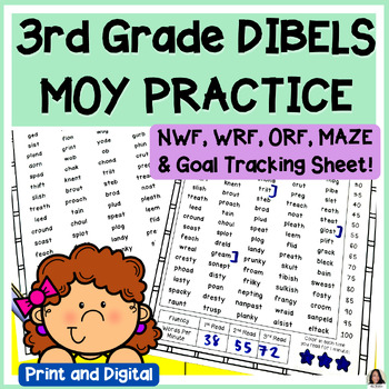 Preview of MOY MCLASS DIBELS 8 Practice 3rd Grade | NWF, WRF, ORF, MAZE Review Activities