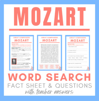 Preview of MOZART Word Search, Quick Fact Sheet & Questions - Great Composers (FREE)