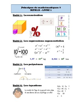 Preview of MPM1D, Principes de mathématiques 9e année, Livre 1 (de 2): UNITÉS 1 - 4