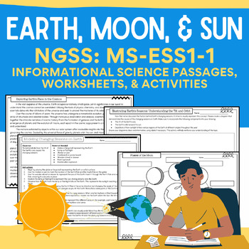 Preview of MS-ESS1-1  Earth, Sun, & Moon System: Lessons, Worksheets, Vocab, & Task Cards