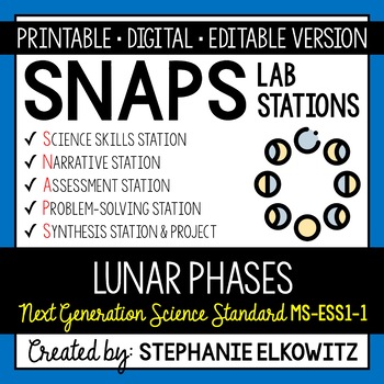 Preview of MS-ESS1-1 Lunar Phases Lab Stations Activity | Printable, Digital & Editable