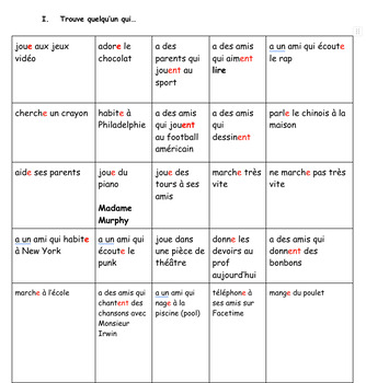 Preview of MS French / French 1 : -er verbs | Conversational BINGO Activity & Guided Notes