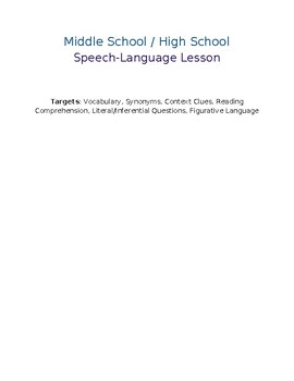Preview of MS/HS Vocabulary Lesson - Speech-Language Therapy