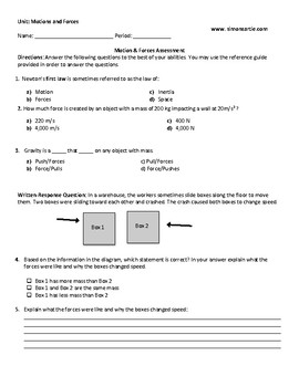 Preview of MS NGSS: Motions and Forces Assessment