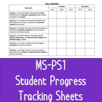 Preview of NGSS MS-PS1 Student Progress Tracking Sheets