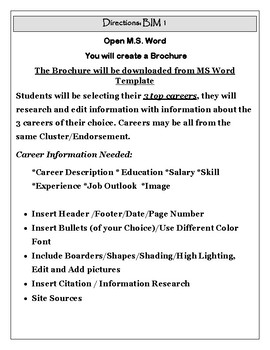 Preview of MS Word Activity - Career Clusters Brochure