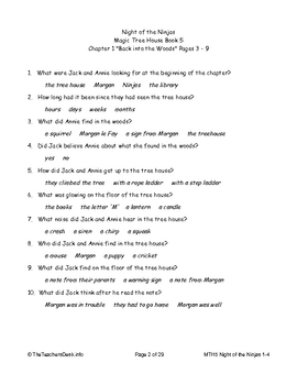 Preview of MTH05 Ninjas At Night Reading Comprehension Worksheets