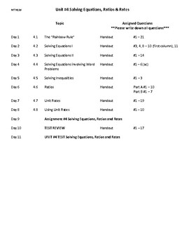 Preview of MTH1W Unit #4 Solving Equations Ratios Rates Gr. 9 De-streamed Math Ontario