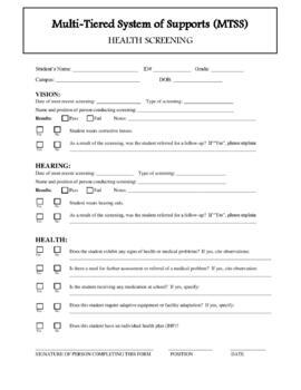 Preview of MTSS Health Screening Form