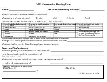 Preview of MTSS Intervention Planning Form