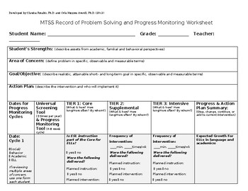 Preview of MTSS Record of Problem Solving &Progress Monitoring Worksheet(editable&fillable)