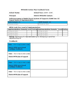 Preview of MTSS/RtI Action Plan form& Action Plan Feedback forms(Editable& fillable forms)