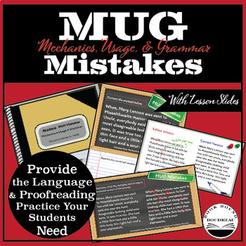 Preview of MUG Mistakes Proofreading Bell Ringers with Lesson Slides (40 Weeks!)