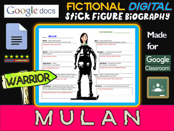 Preview of MULAN - Fictional Digital Stick Figure Research Activity (GOOGLE DOCS)