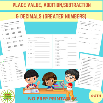 Preview of MULTI-DIGIT NUMBERS - PLACE VALUE, ADDITION, SUBTRACTION & DECIMALS