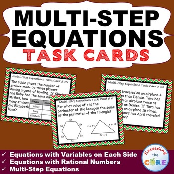 Preview of MULTI-STEP EQUATIONS  Word Problems - Task Cards {40 Cards}