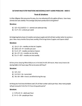 Multi Step Funny Word Problems Fractions Decimals Book 5 36 Task Cards 4 7