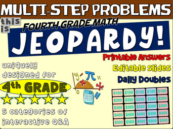 Preview of MULTI-STEP PROBLEMS - Fourth Grade MATH JEOPARDY! handouts & Game Slides